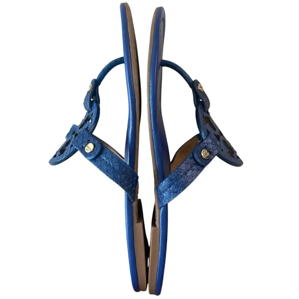 Tory Burch Miller Laguna Blue Snake Embossed Sandals 7.5